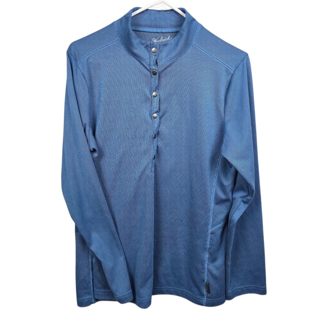 Woolrich Bluebell Blue‎ Striped Long Sleeve Pullover Comfy Shirt Top Womens L